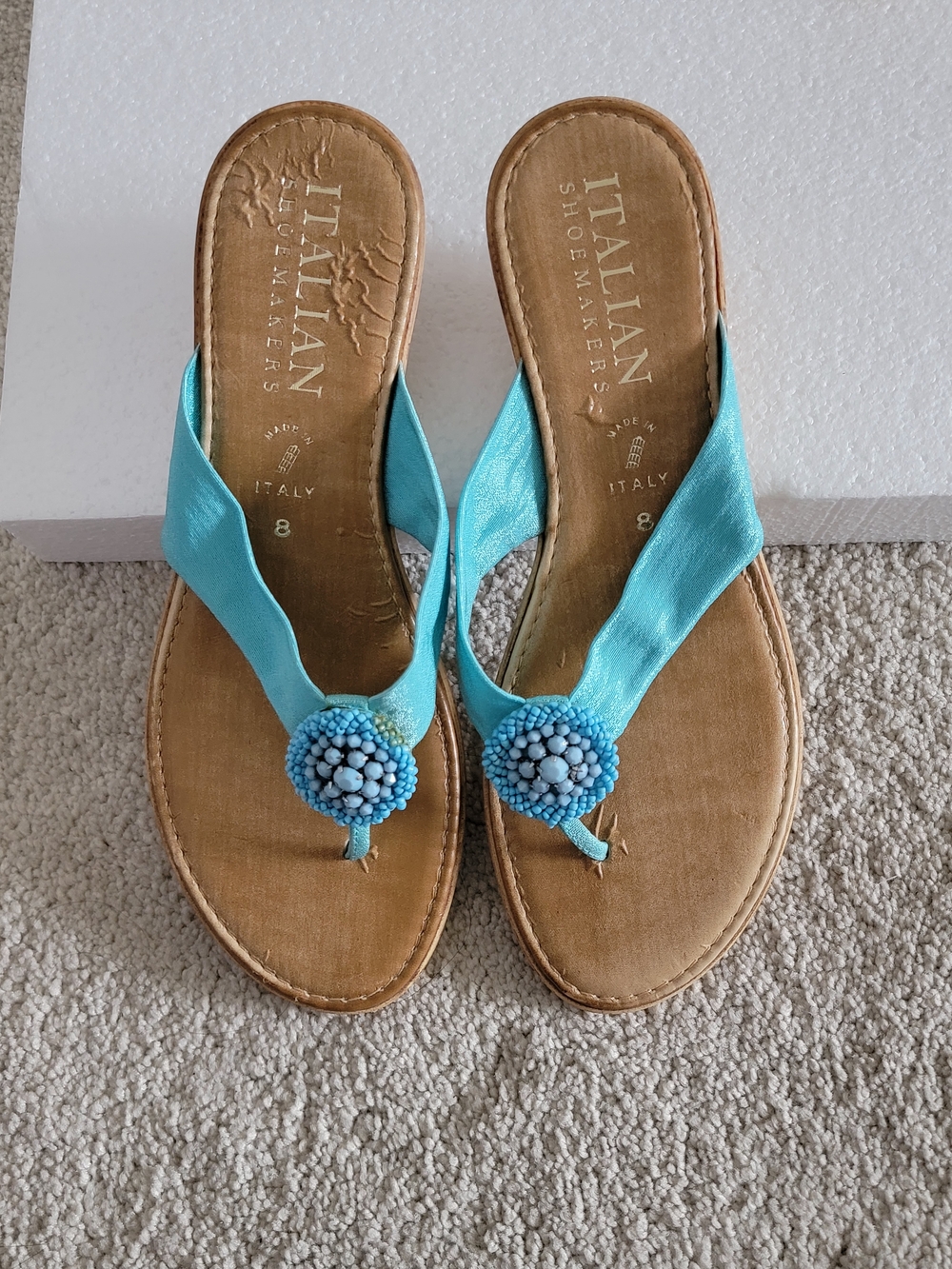 Italian Shoemakers Turquoise Beaded Thong Sandals